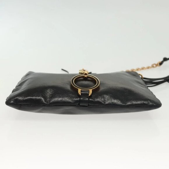 PRADA Chain Shoulder Bag Leather Black Gold Auth 129605 - Picture 7 of 16